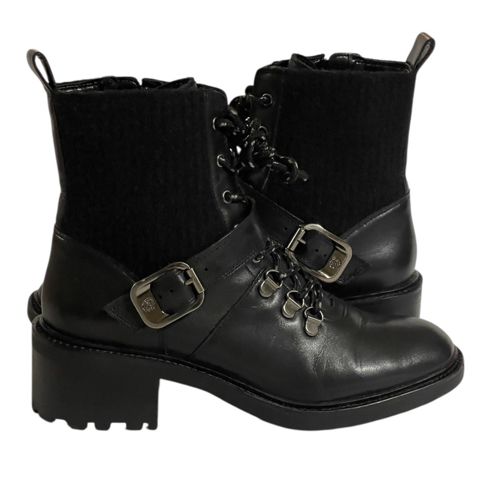 VINCE CAMUTO KAIANDER BLACK LEATHER COMBAT BOOTS SZ 7.5 EUC
